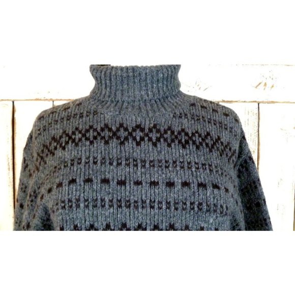90s vintage grey/brown tribal print winter snow cabin turtle neck wool sweater - Picture 3 of 4